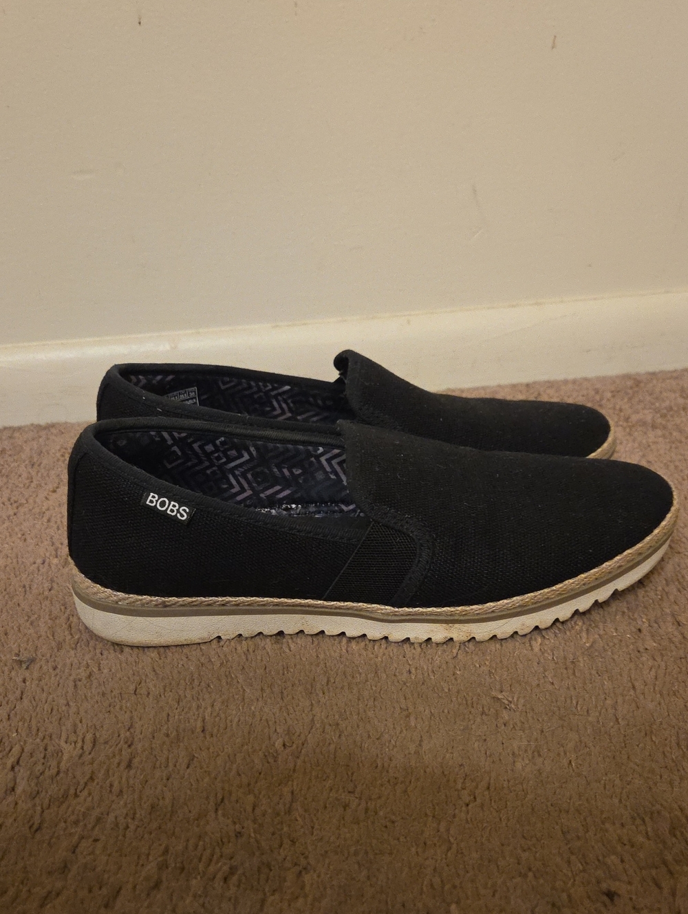 Skechers BOBS Slip-On Casual Loafers in Black with Cream Sole